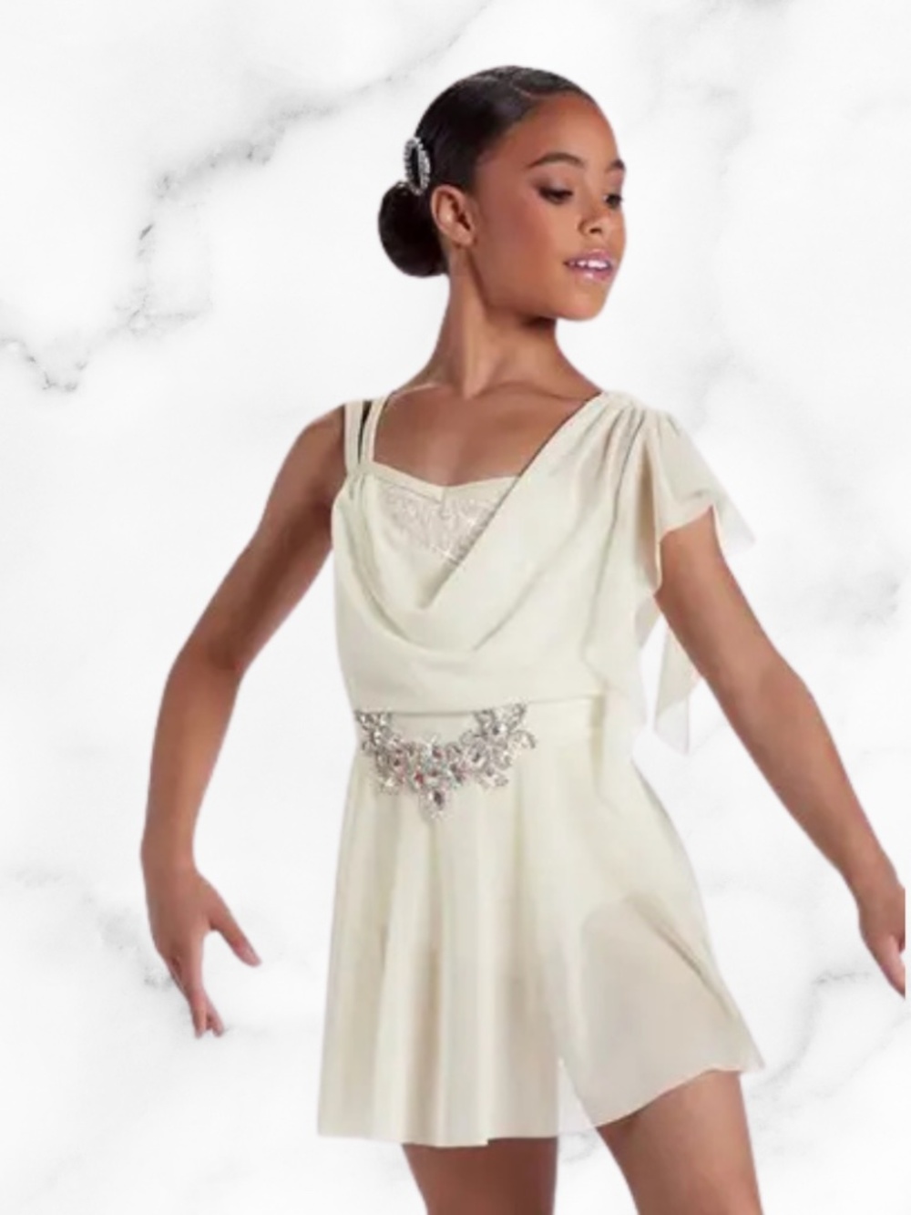 Girls Cream Hand To Hold Sparkly Dance Costume With Gems